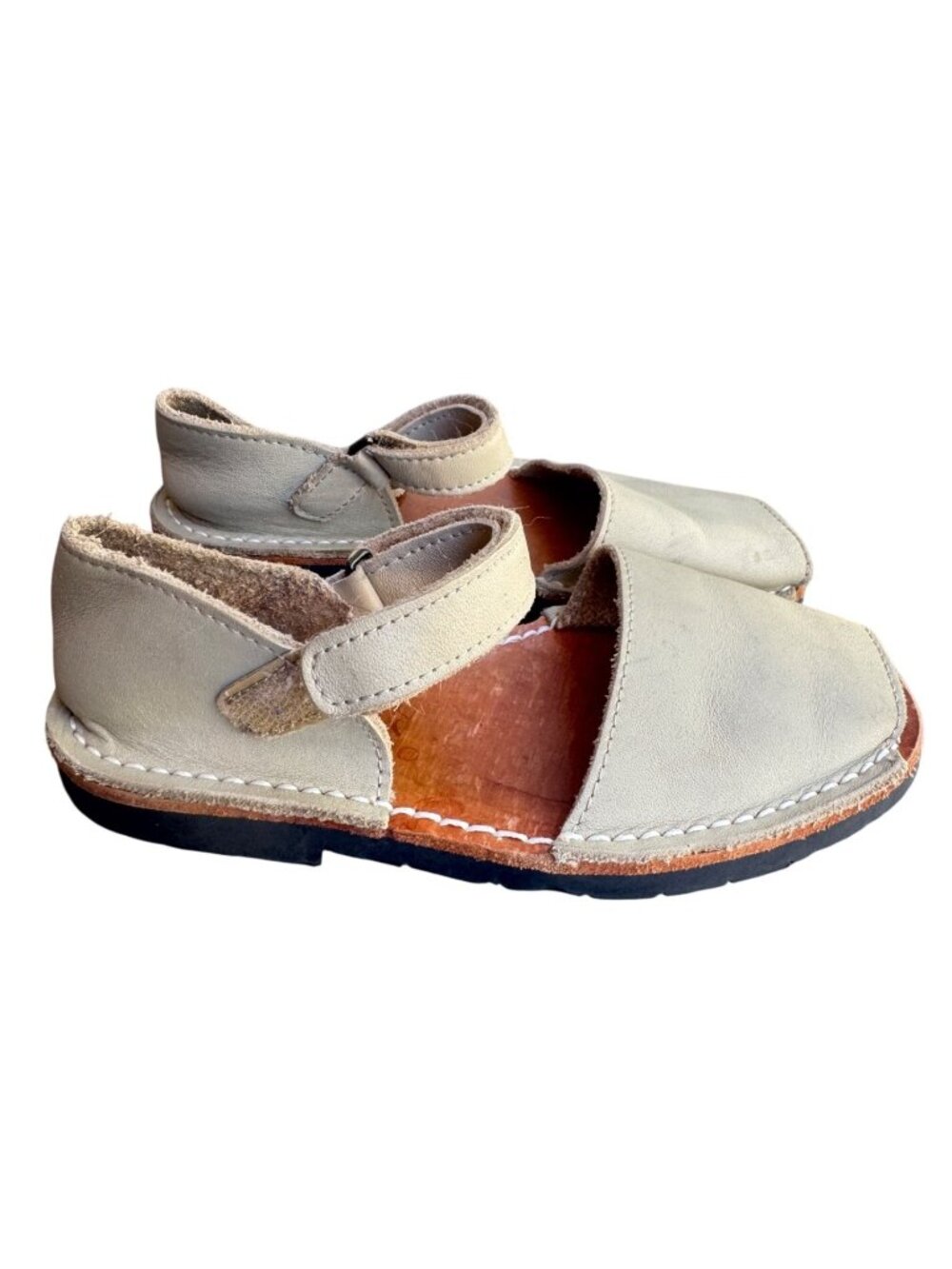 Pons Avarca Kids Leather Sandals Size EU 30 US 12 Beige Hook Loop Spain Shoes